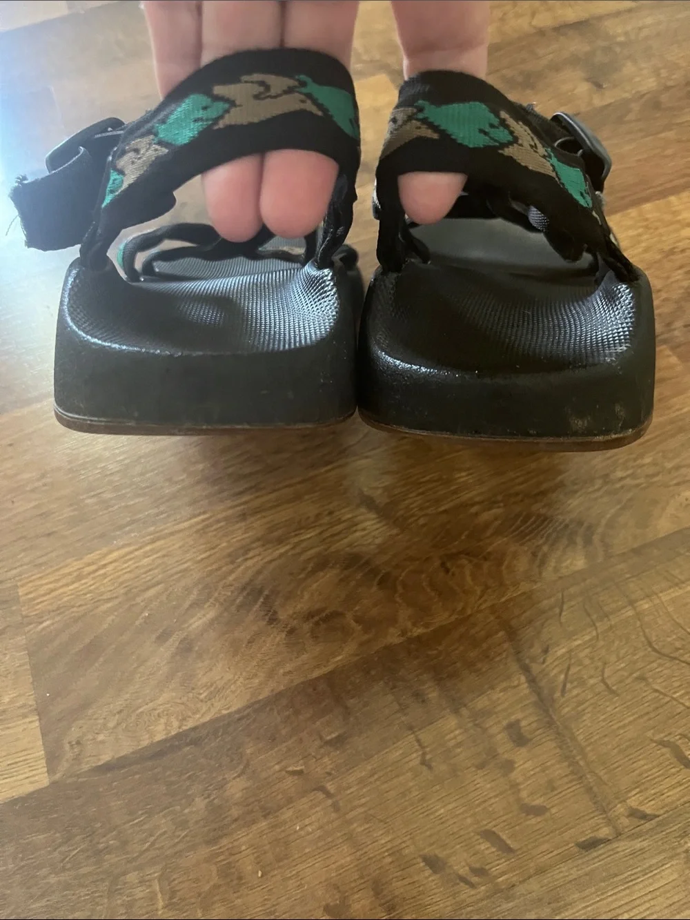 Chaco Sandals Z/1 Tan Teal Straps with Fish and Birds Size 10.5 Men’s Size 9